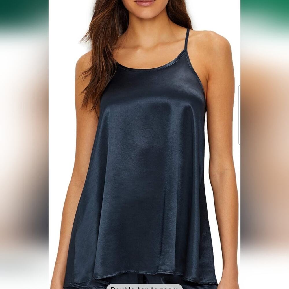 PJ Harlow Anne Navy Satin Women's Camisole Pajama Top Sz.L #1993